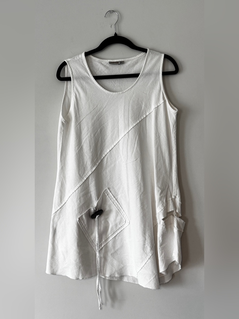 Pegasus White Cotton Sleeveless Tunic Vest Asymmetrical Hem Patch Pocket M/L